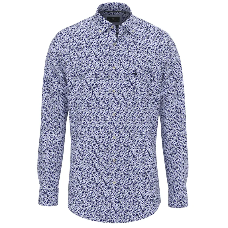 Fynch Hatton Modern Flower Print Shirt Soft Blue