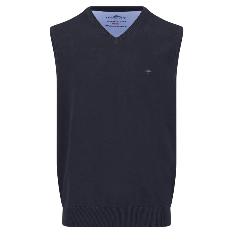 Fynch-Hatton Superfine Cotton V-Neck Slipover in Navy