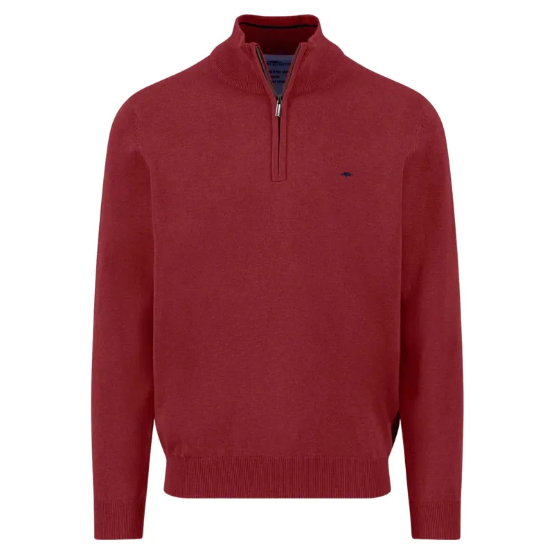 Fynch-Hatton Superfine Troyer-Zip Cotton Stand-Up Collar in Garnet Red