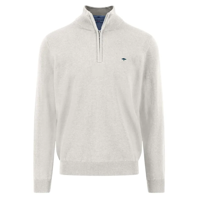 Fynch-Hatton Superfine Troyer-Zip Cotton Stand-Up Collar in Winter White