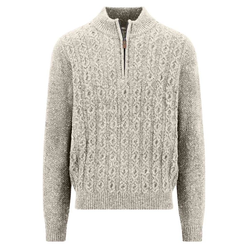Fynch-Hatton Troyer Zip Cable Donegal Pullover in Snow White