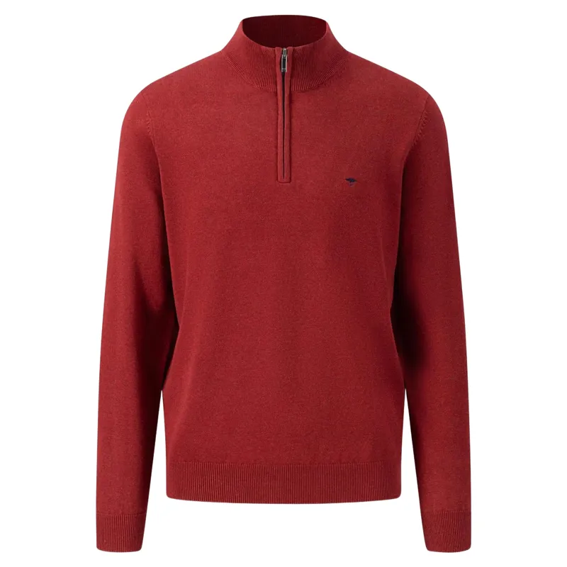 Fynch-Hatton Troyer-Zip Cotton Sweater in Scaret