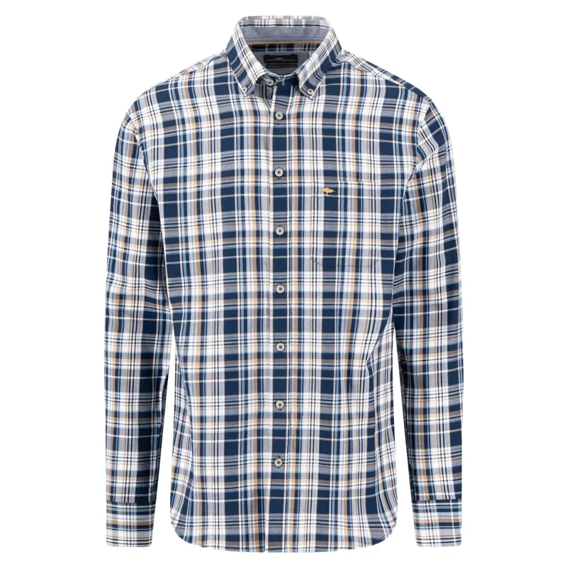 Fynch-Hatton Twill Check Shirt in Navy