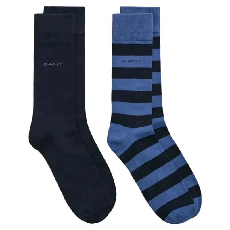 Gant Barstripe and Solid Socks 2 Pack Vintage Blue  43-45