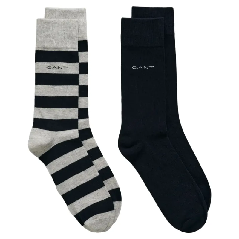 Gant Barstripe and Solid Socks 2PK Light Grey Melange 43-45
