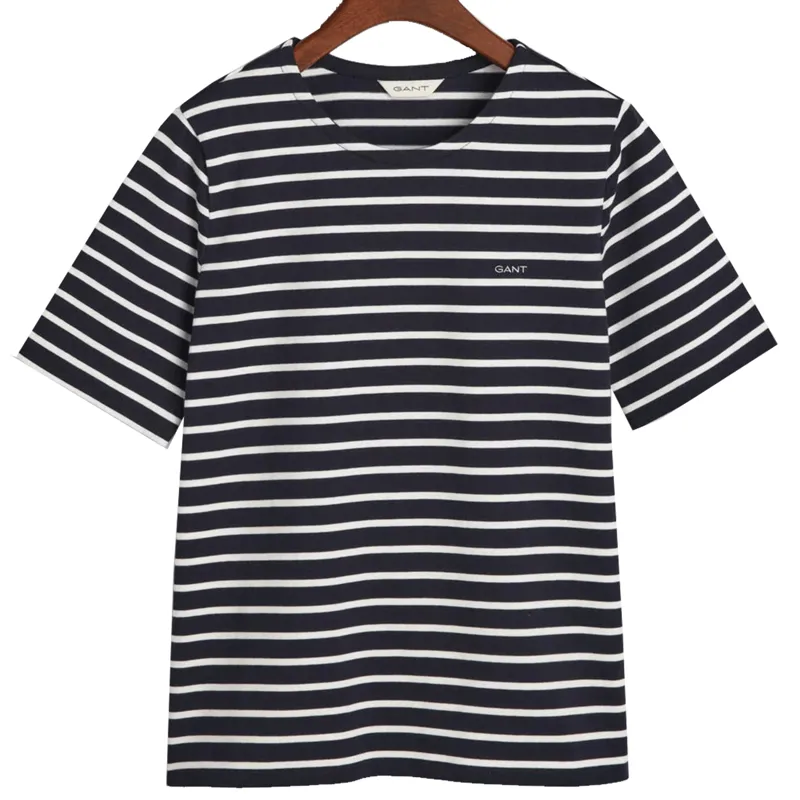 Gant Ladies Regular Breton Crew Neck T-Shirt Evening Blue