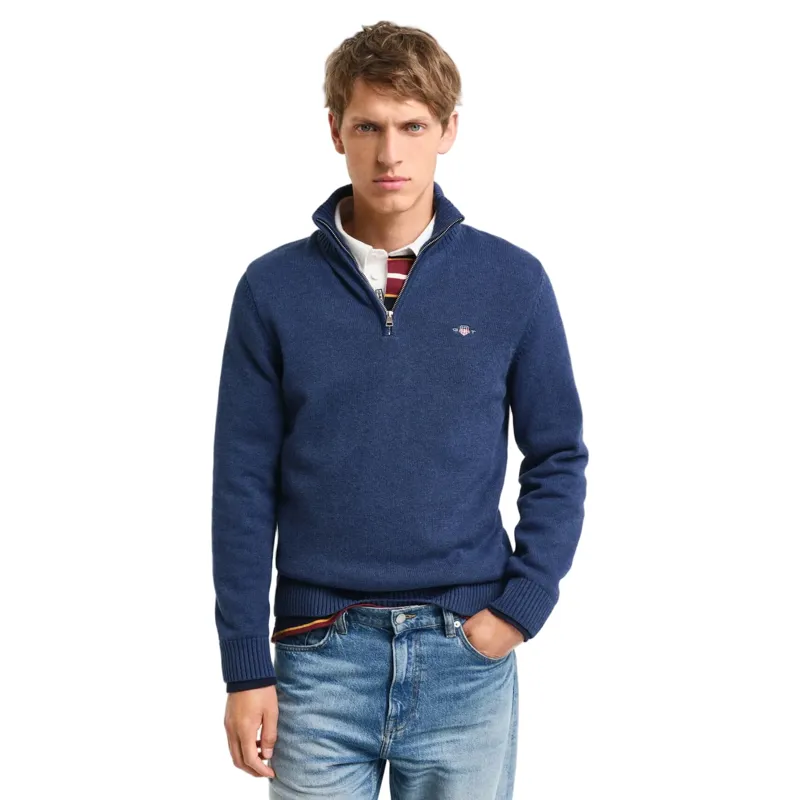 Gant Casual Cotton Half Zip Dark Jeansblue Melange-1