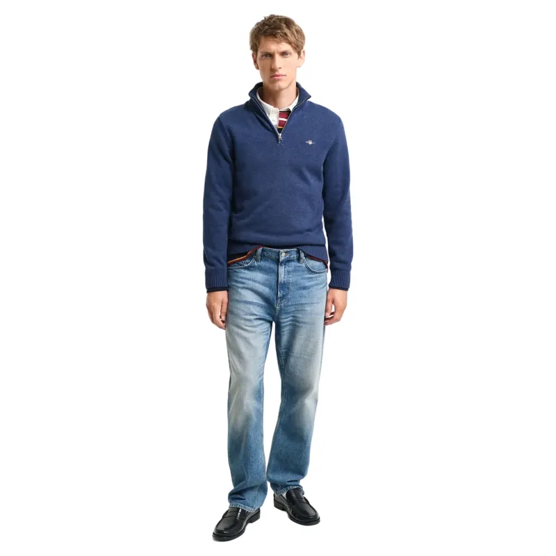 Gant Casual Cotton Half Zip Dark Jeansblue Melange-3