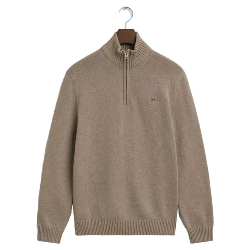 Gant Casual Cotton Half Zip Dark Sand Melange