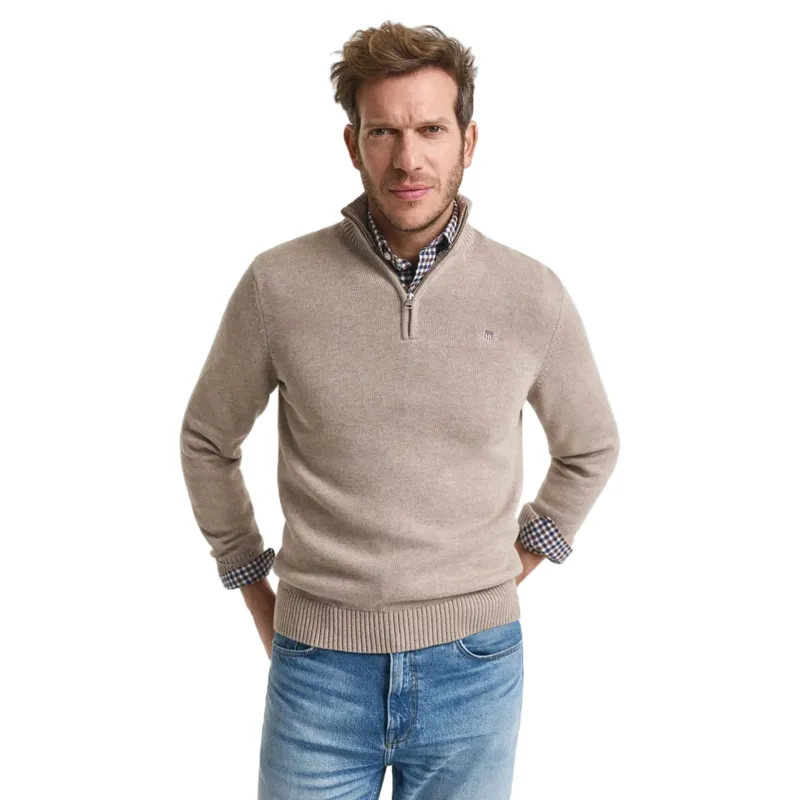 Gant Casual Cotton Half Zip Dark Sand Melange-1