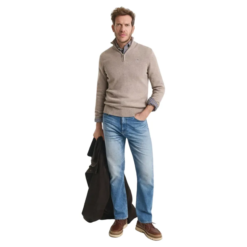 Gant Casual Cotton Half Zip Dark Sand Melange-3