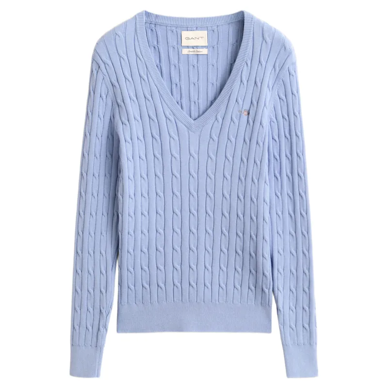 Gant Classic Cable Knit Stretch Cotton V-Neck Sweater Misty Lavender