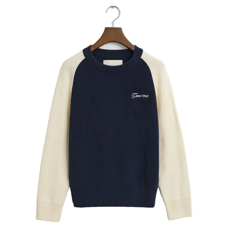 Gant Colour Blocked Cotton C-Neck in Evening Blue