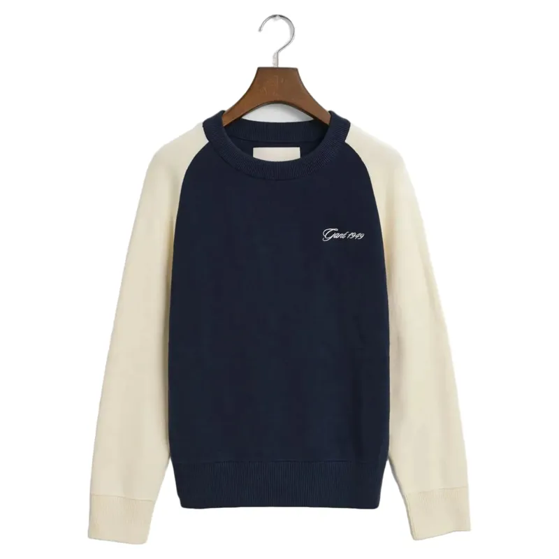 Gant Colour Blocked Cotton C-Neck in Evening Blue