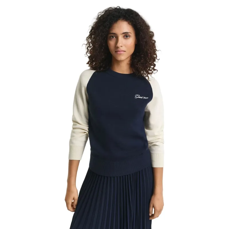 Gant Colour Blocked Cotton C-Neck in Evening Blue-1