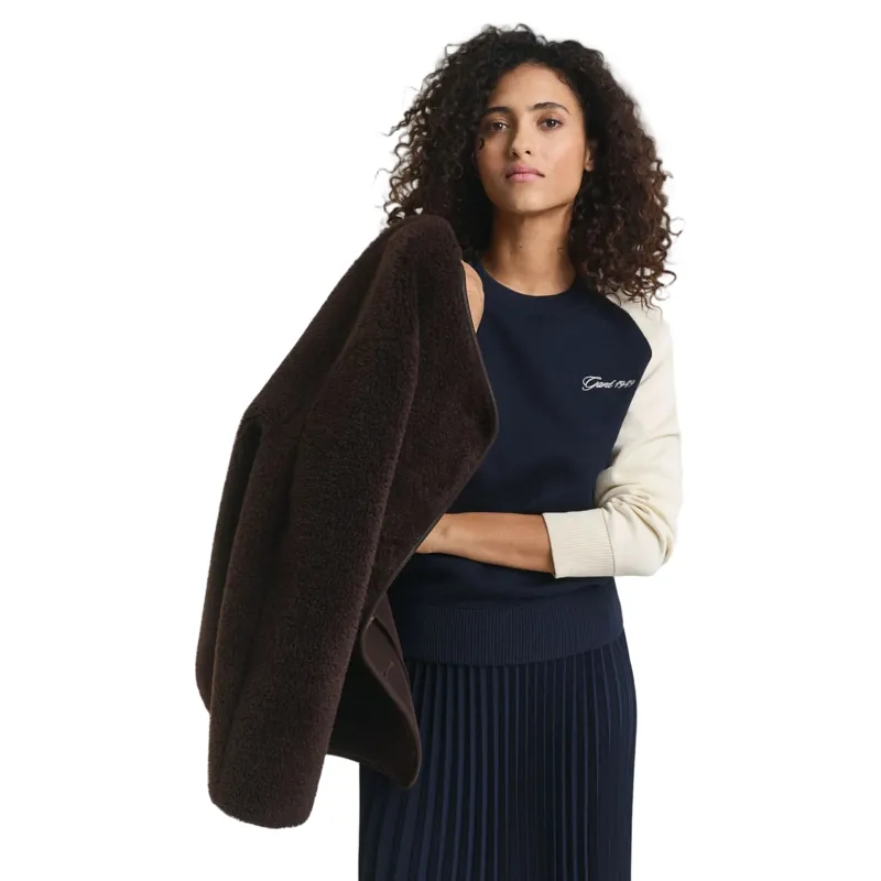 Gant Colour Blocked Cotton C-Neck in Evening Blue-2