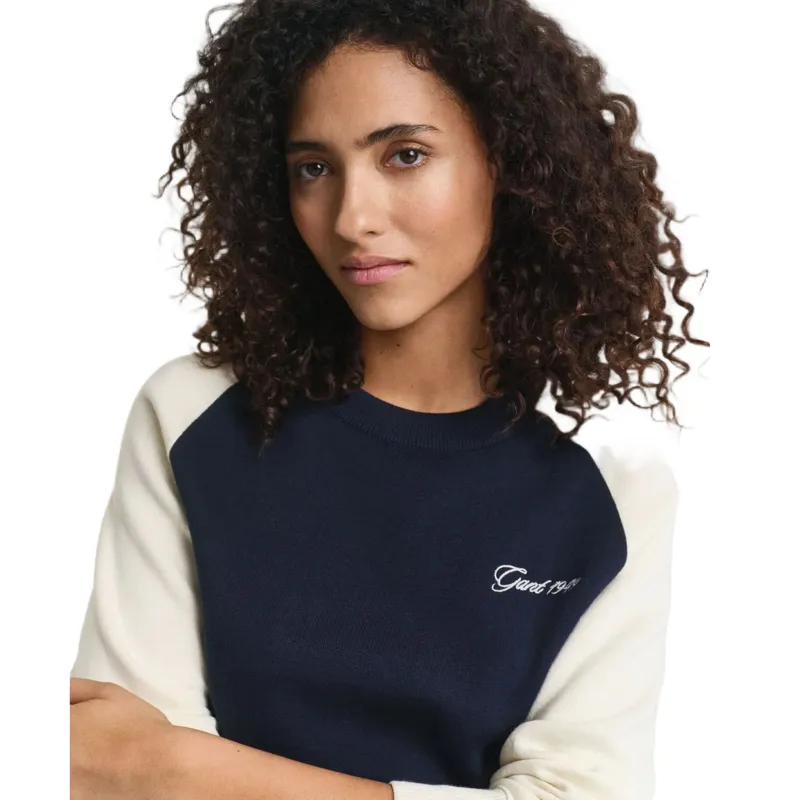 Gant Colour Blocked Cotton C-Neck in Evening Blue-4