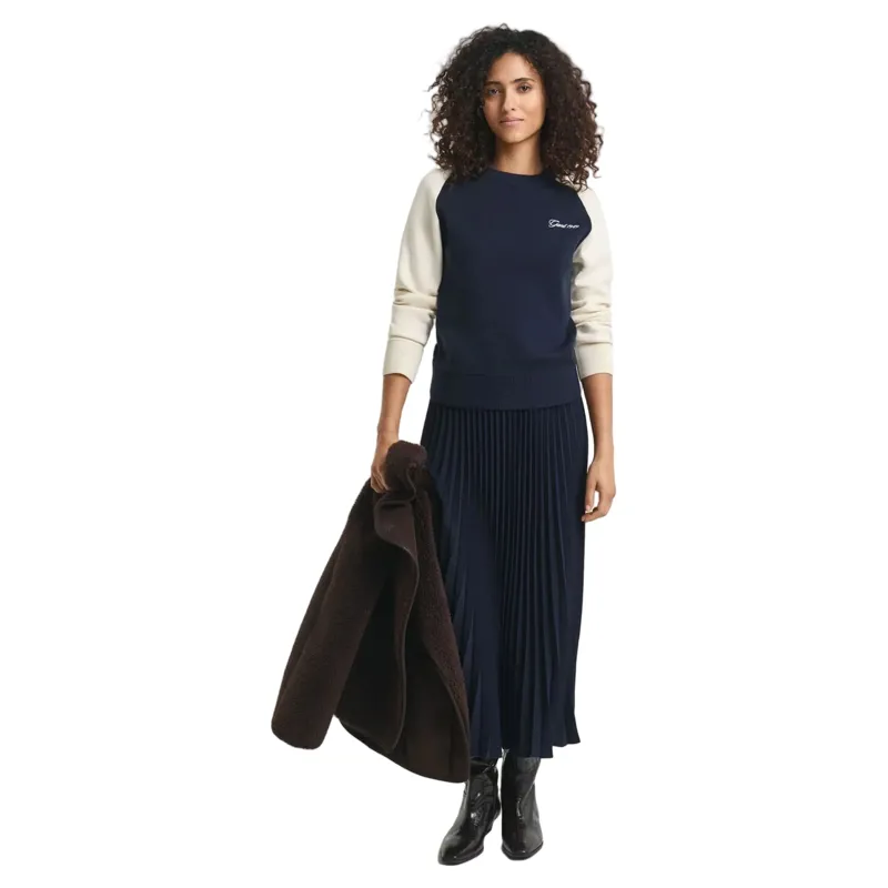 Gant Colour Blocked Cotton C-Neck in Evening Blue-5