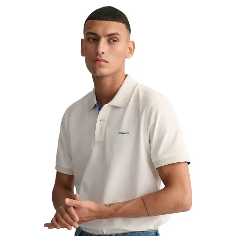 Gant Contrast Piqué Polo Shirt Eggshell-4