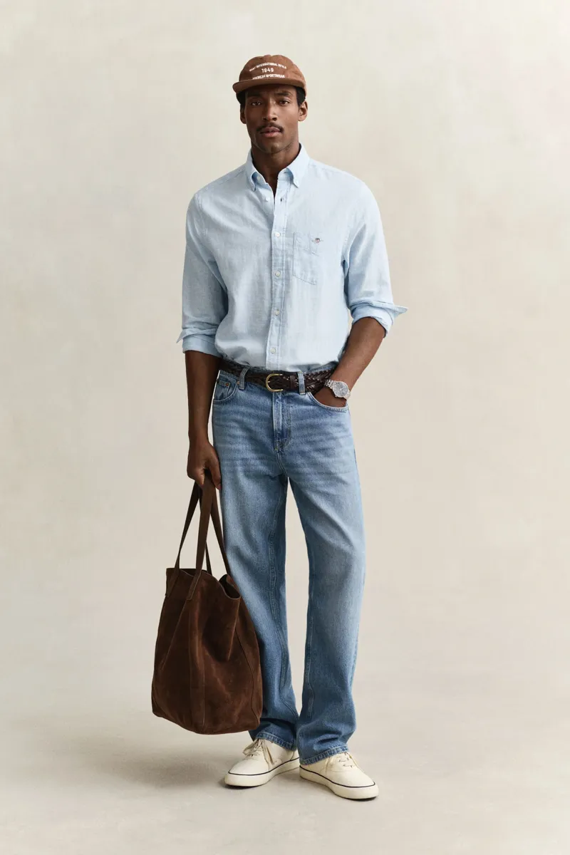 Gant Cotton Linen Shirt in Sky Blue-2