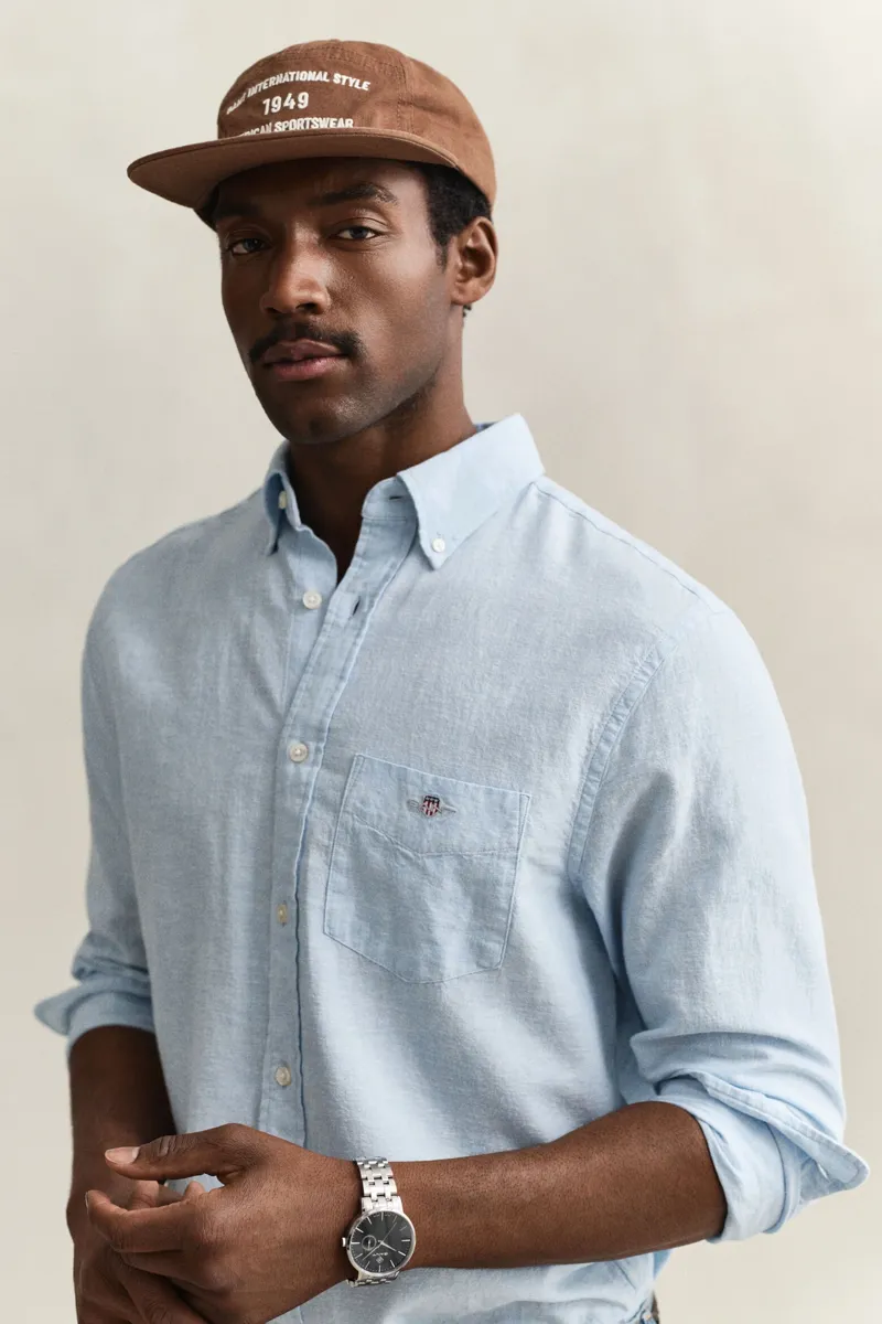 Gant Cotton Linen Shirt in Sky Blue-3