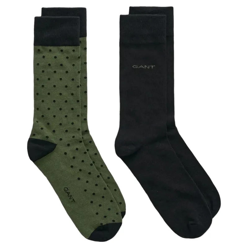 Gant Dot and Solid Socks 2pk in Pine Green-1