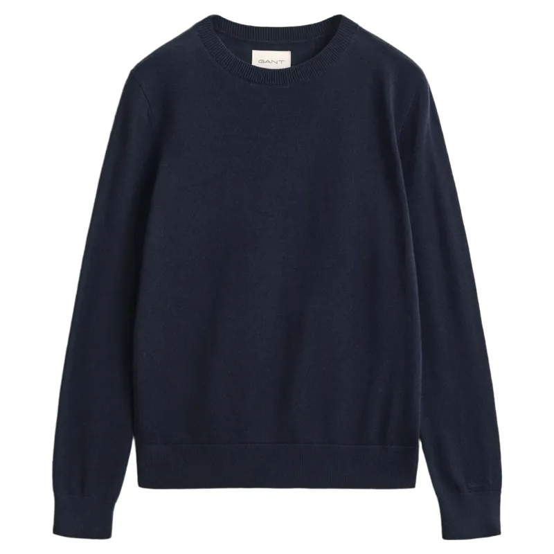 Gant Extra Fine Merino Wool Crew Neck Sweater in Evening Blue