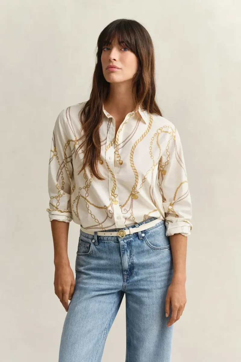 Gant Print Cotton Voile Shirt in Eggshell-1
