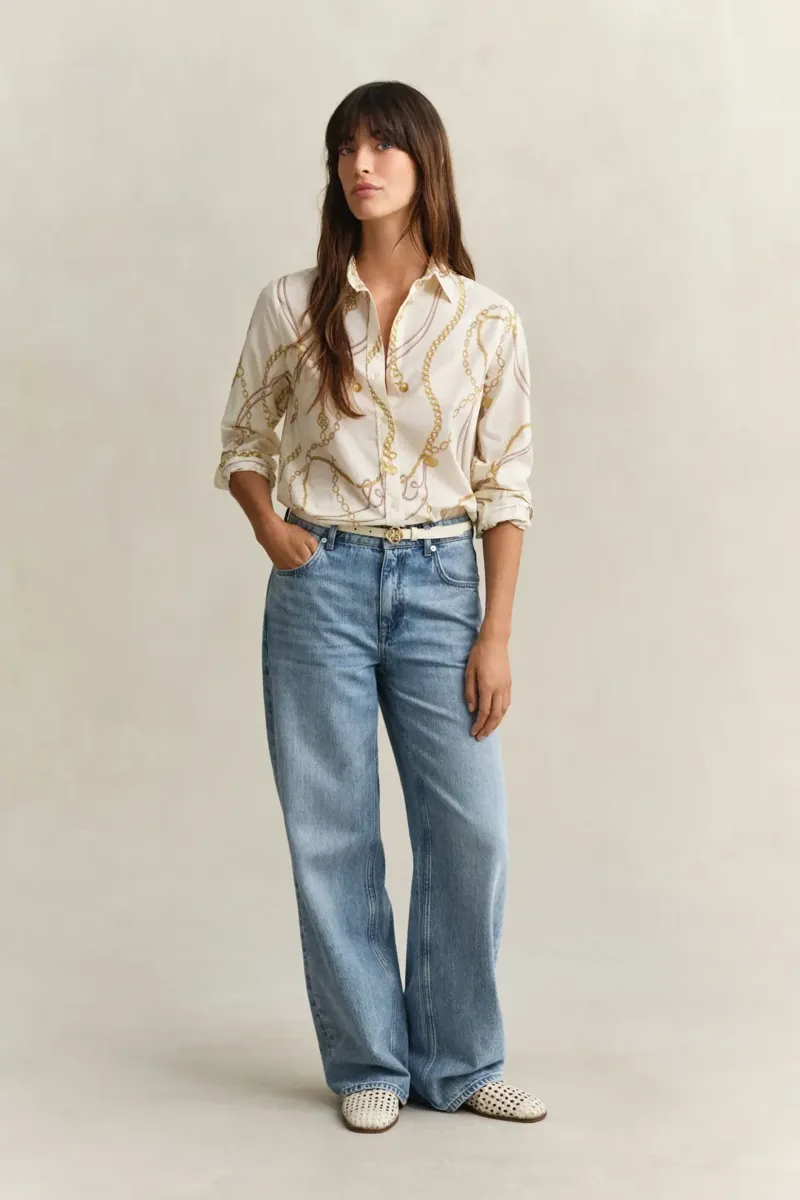 Gant Print Cotton Voile Shirt in Eggshell-2