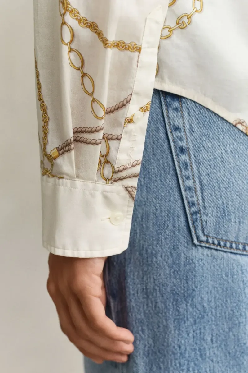 Gant Print Cotton Voile Shirt in Eggshell-4
