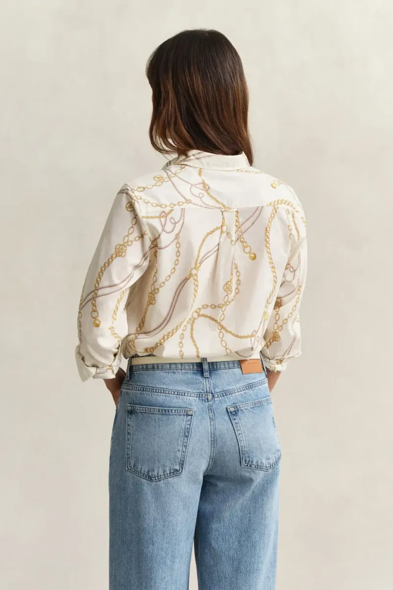 Gant Print Cotton Voile Shirt in Eggshell-6