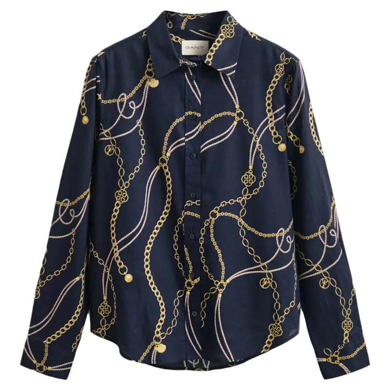 Gant Print Cotton Voile Shirt in Evening Blue-1