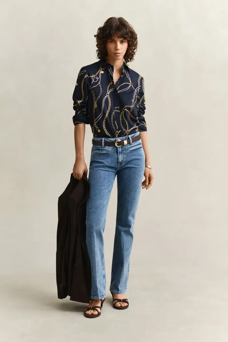 Gant Print Cotton Voile Shirt in Evening Blue-2