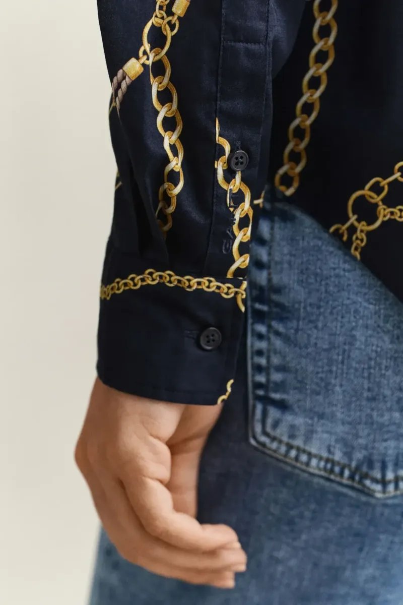 Gant Print Cotton Voile Shirt in Evening Blue-4