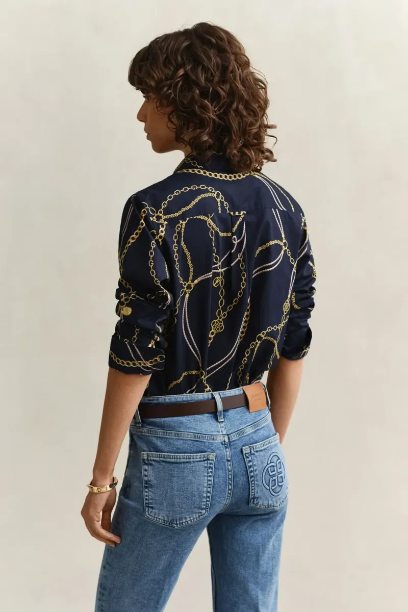 Gant Print Cotton Voile Shirt in Evening Blue-6