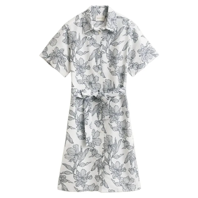 Gant Floral Print Linen SS Shirt Dress Evening Blue