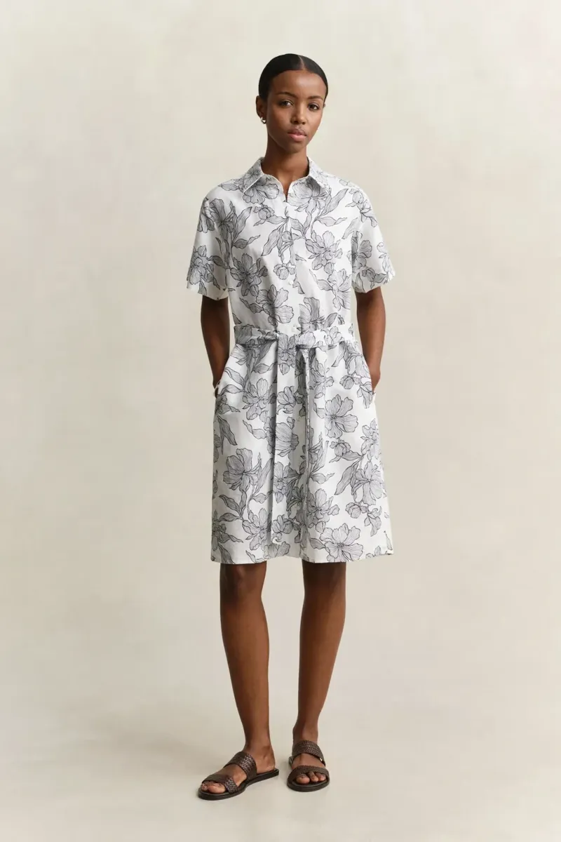 Gant Floral Print Linen SS Shirt Dress Evening Blue-6
