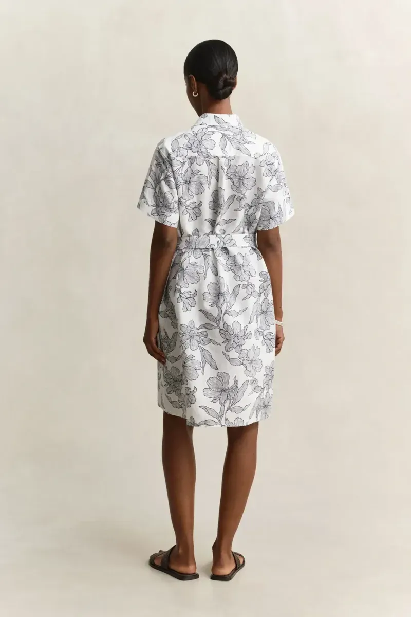Gant Floral Print Linen Short Sleeve Shirt Dress in Evening Blue-2