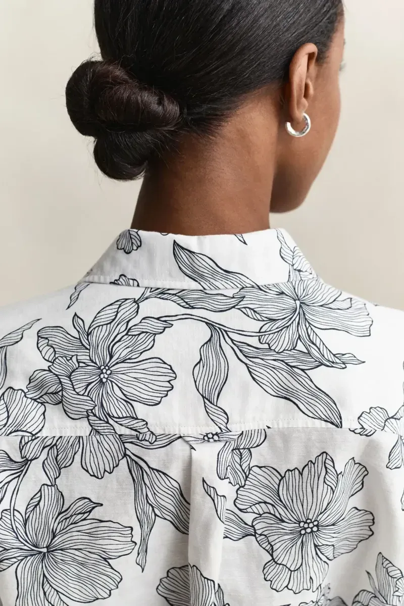 Gant Floral Print Linen Short Sleeve Shirt Dress in Evening Blue-4