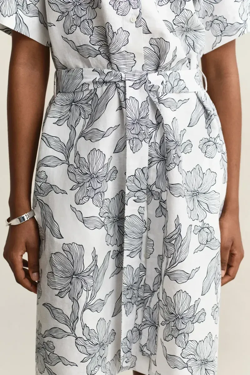 Gant Floral Print Linen Short Sleeve Shirt Dress in Evening Blue-5