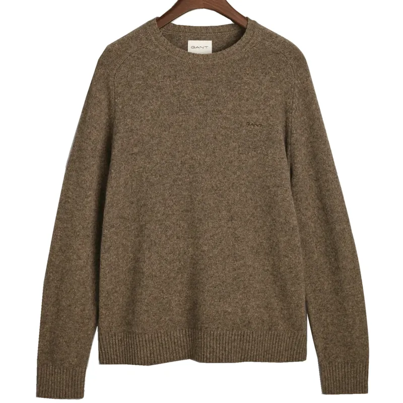Gant Wool Blend Crew Neck Jumper Dark Hazelnut Melange