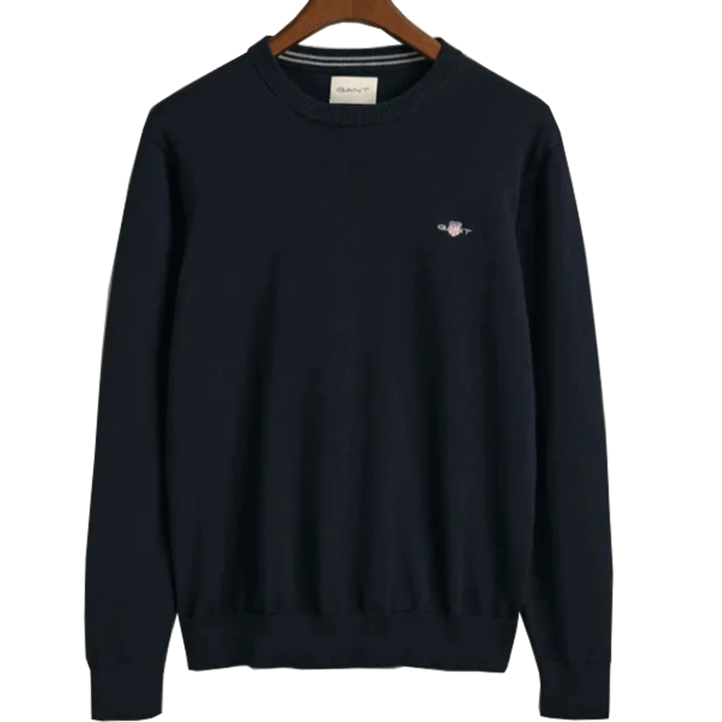 Gant Classic Cotton Crew Neck Sweater Evening Blue