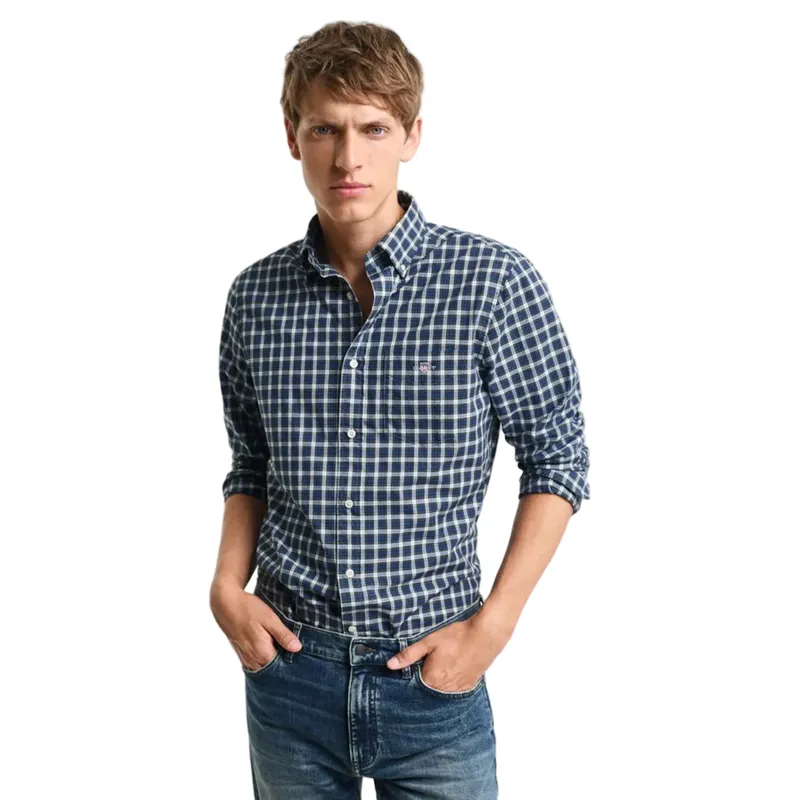 Gant Ladies Regular Fit Classic Poplin Tartan Shirt College Blue-1