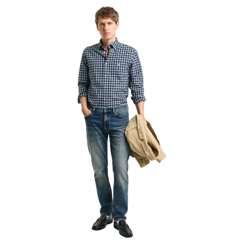 Gant Ladies Regular Fit Classic Poplin Tartan Shirt College Blue-2