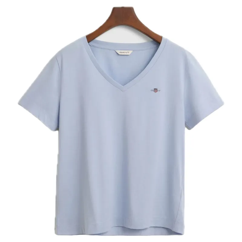 Gant Ladies Shield SS V-Neck T-Shirt Fresh Blue