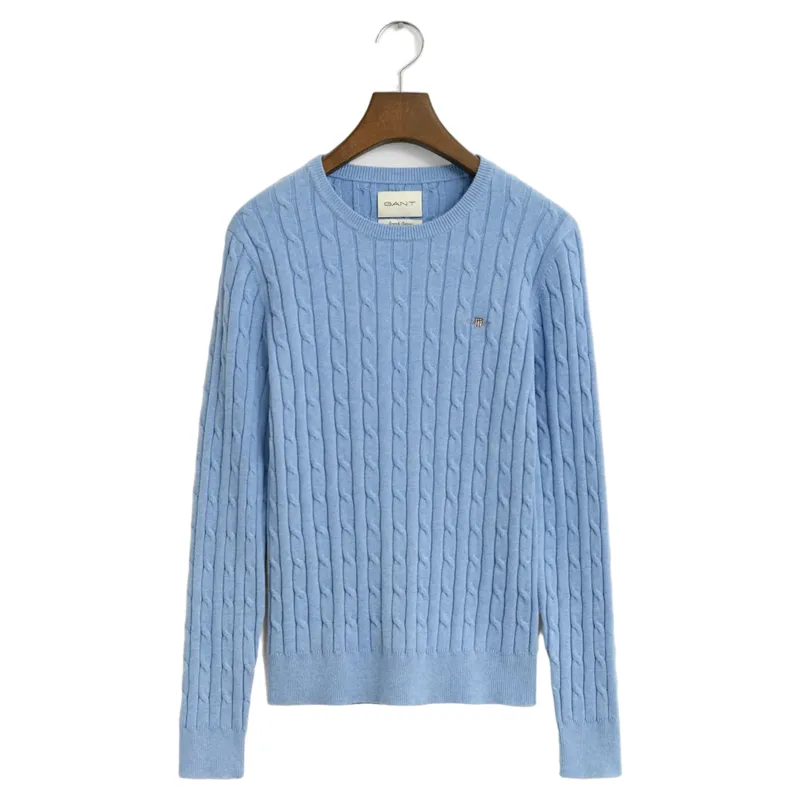 Gant Ladies Stretch Cotton Cable C-Neck Jumper Clear Sky