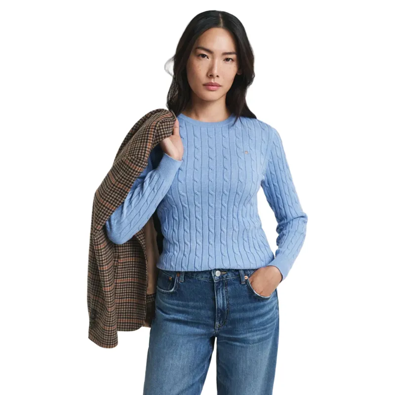 Gant Ladies Stretch Cotton Cable C-Neck Jumper Clear Sky-2