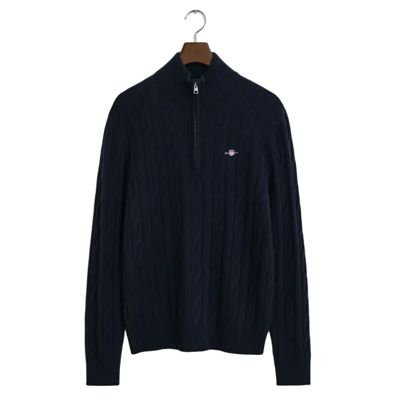Gant Lambswool Cable Knit Half-Zip Sweater in Evening Blue