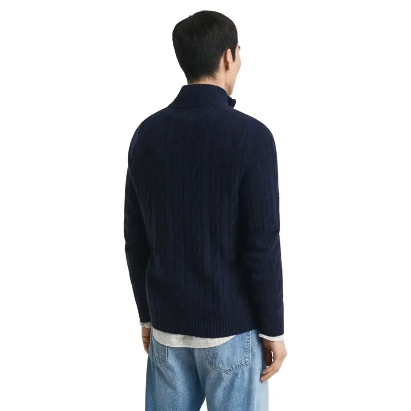 Gant Lambswool Cable Knit Half-Zip Sweater in Evening Blue-2