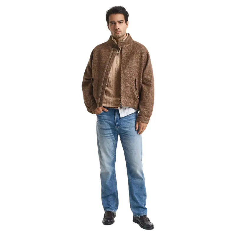 Gant Lambswool Cable Knit Half-Zip Sweater in Khaki Melange-4